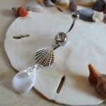 Sea Shell Belly Button Ring With Shell And Pearls..