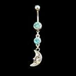Moon Belly Ring With Blue Rhinestone Body Jewelry