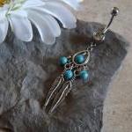 Dream Catcher Belly Ring With White Rhinestones..