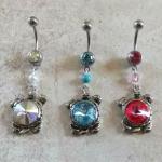 Turtle Belly Ring With Gem Center And Matching..