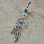 Dream Catcher Belly Ring With Turquoise Bead And..