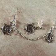 Anchor and Ship Wheel Cartilage Earring Set With Chain