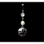 Sand Dollar Belly Ring with Fresh Water Pearl Accent