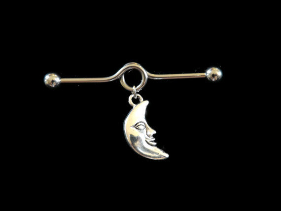 Moon Cartilage On Industrial Barbell Body Jewelry