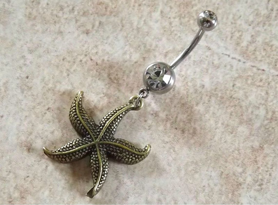 Bronze Starfish Belly Ring On White Rhinestone Belly Ring Body Jewelry