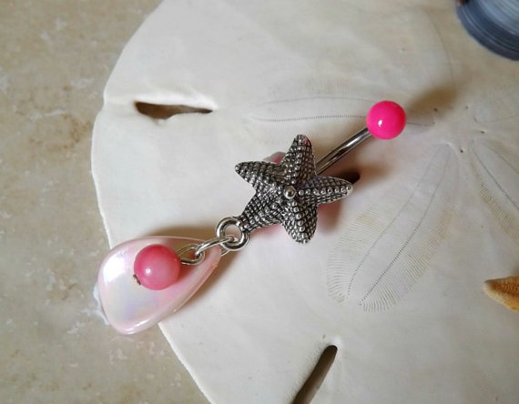 Starfish Belly Button Ring Pink With Shell Body Jewelry on Luulla